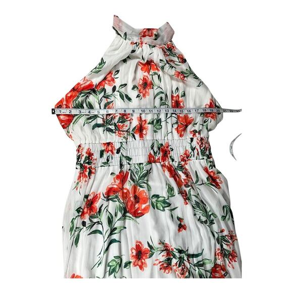 Calvin Klein Floral Print A-Line Halter Dress Chiffon Smocked Waist Tie at Back - Picture 10 of 14